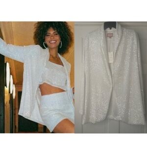 NWT Show Me Your Mumu White Sequin Blazer Size Medium Oversized RARE Bridal